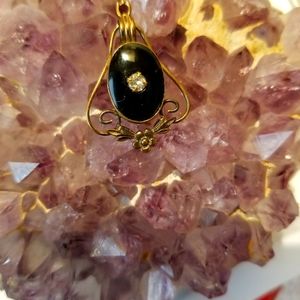 Vintage Black onyx diamond 14k pendant